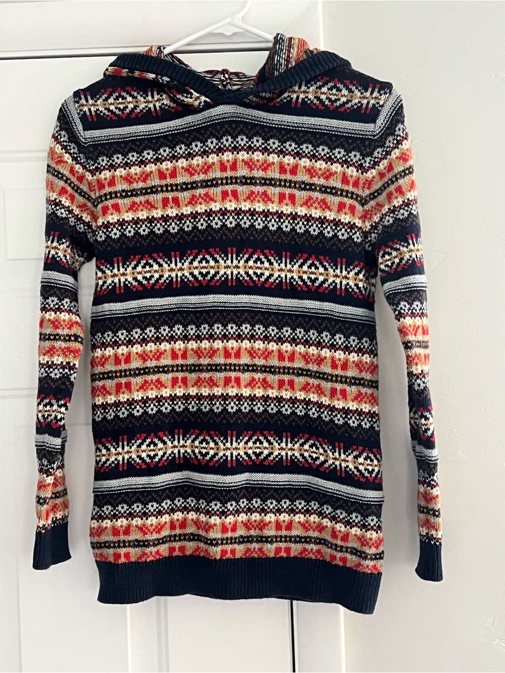 Old Navy Girls Black Navy Fair Isle Hooded Sweater dress